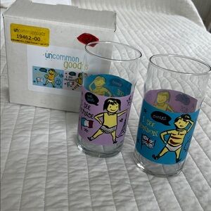 Vintage Uncommon Goods Cheerful Illustrated Glasses Set